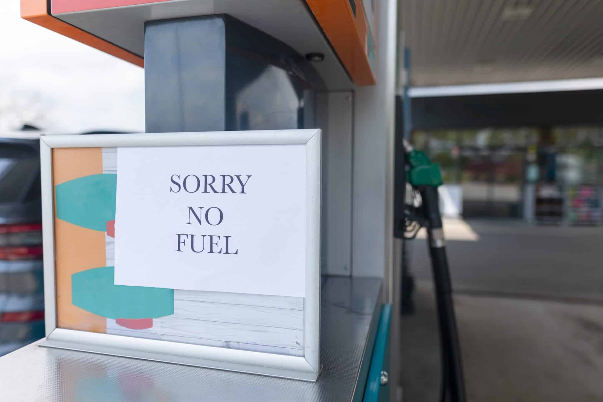 No fuel sign on petrol station due to economic crisies